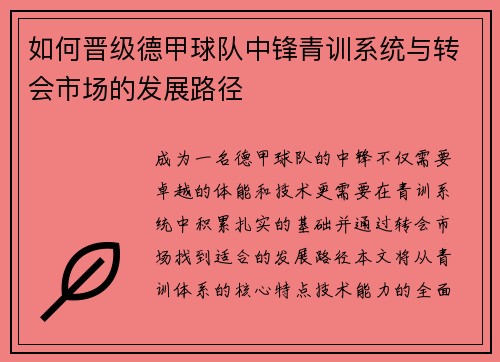 如何晋级德甲球队中锋青训系统与转会市场的发展路径