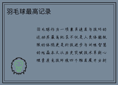 羽毛球最高记录